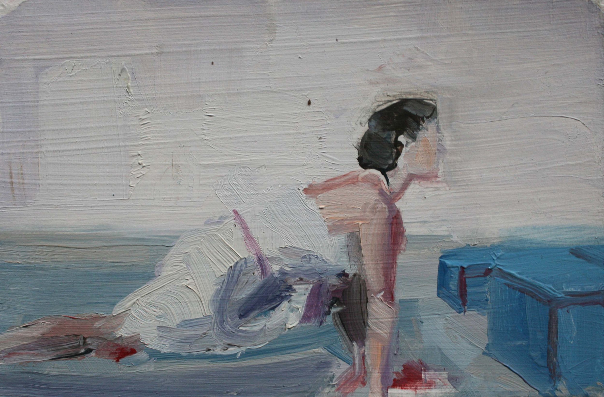   Lunger Study III , 2008. Oil on prepared paper, 5.5 x 8" 