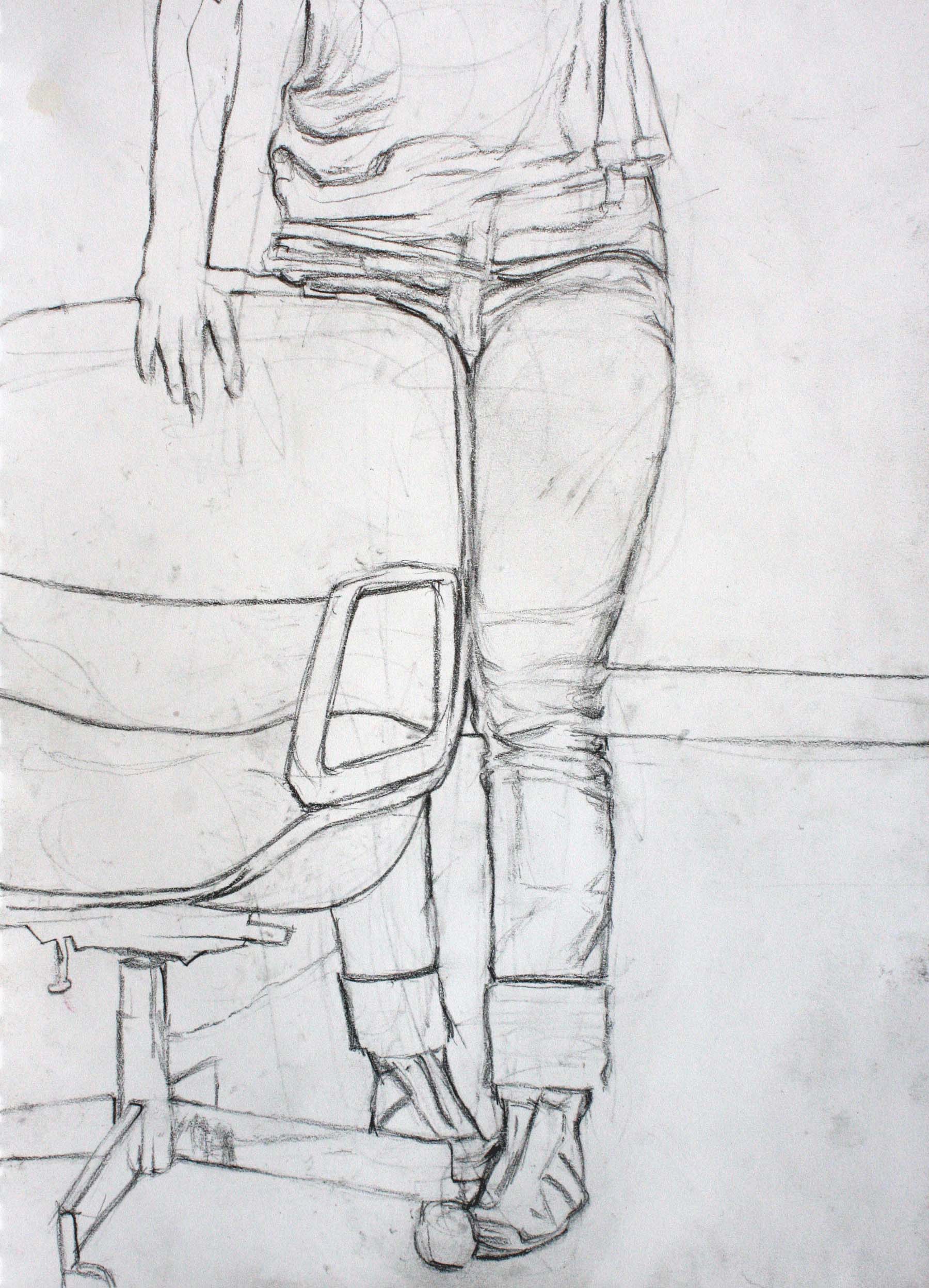   Woman with Office Chair , 2010. Graphite on paper, 12 x 9" 