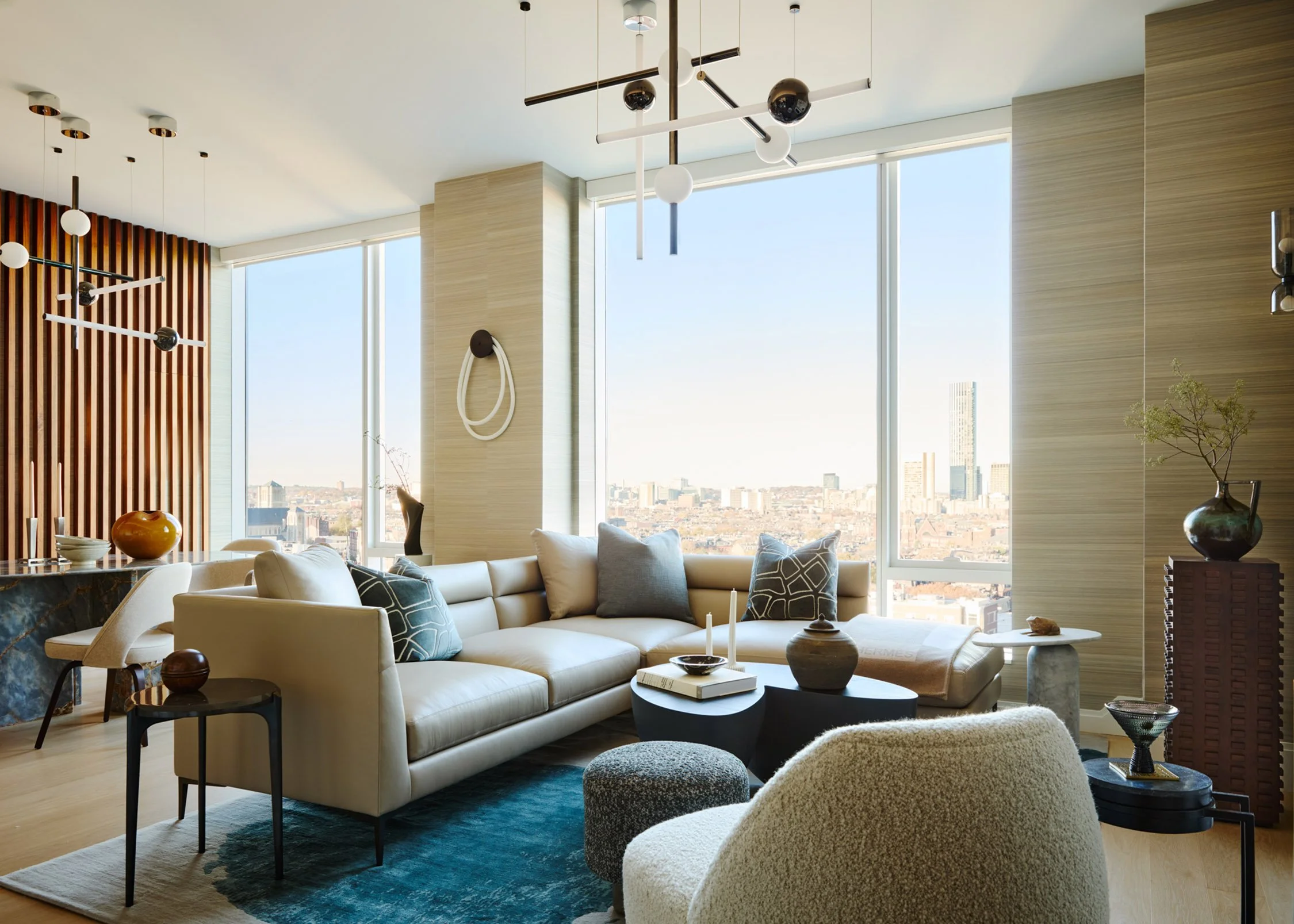 Skyline sophistication living room custom furniture and rugs interior design by Trevor Fulmer