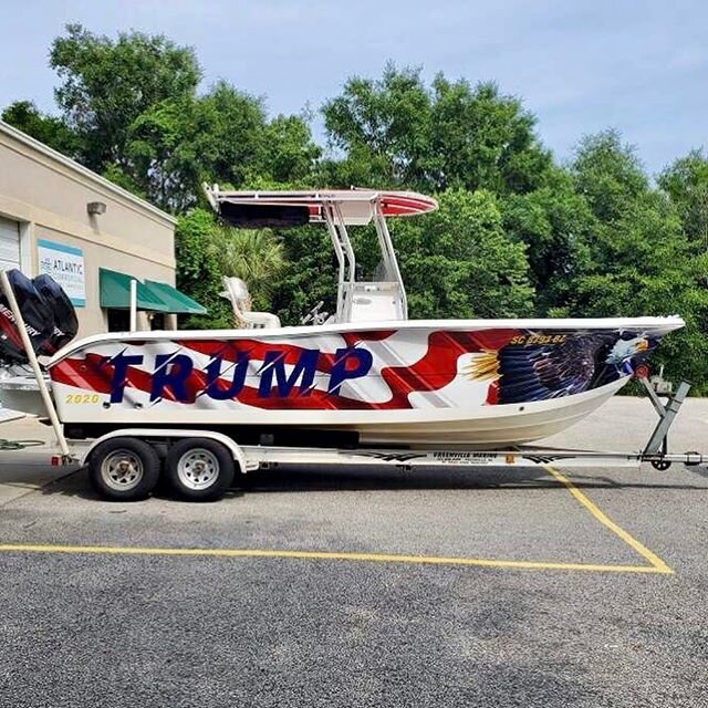 Well here it......We designed, printed and installed the 2020 Trump Boat. PLEASE PLEASE no political comments......We actually did do this one for one of my friends before Memorial Day. It actually did come out AWESOME on his boat! Are you ready to g