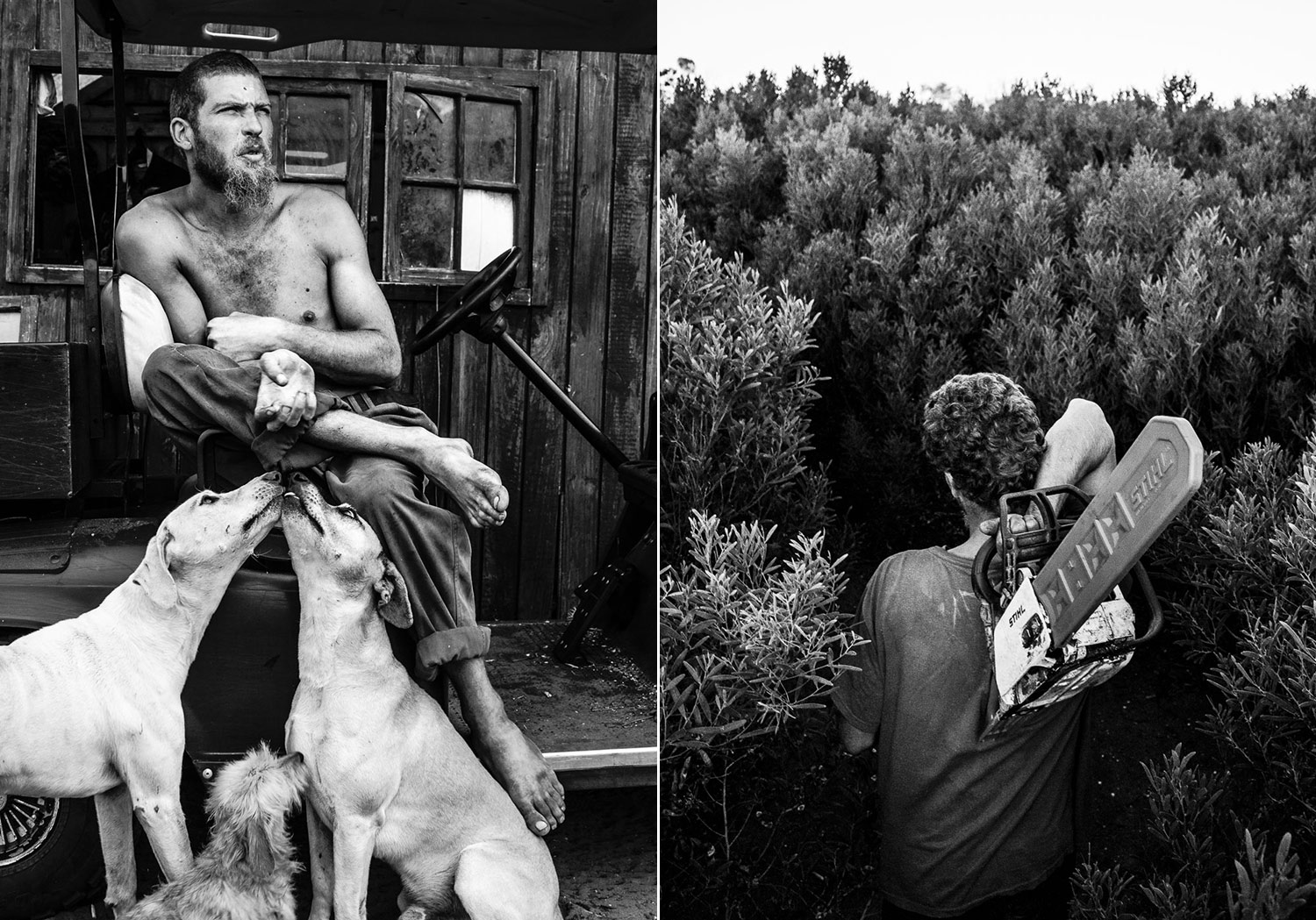 Danie Swart is a young man of twenty-eight but he holds the responsibility as leader of the group of wood cutters. He settled down in the bush approximately nine years ago and now resides in the bush together with his partner and baby.
