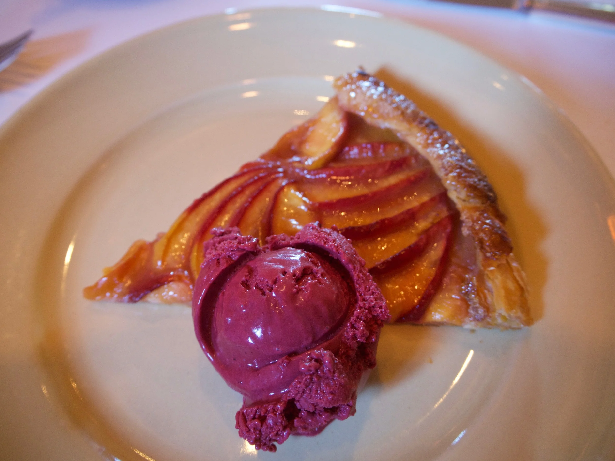 Nectarine galette and boysenberry sorbet