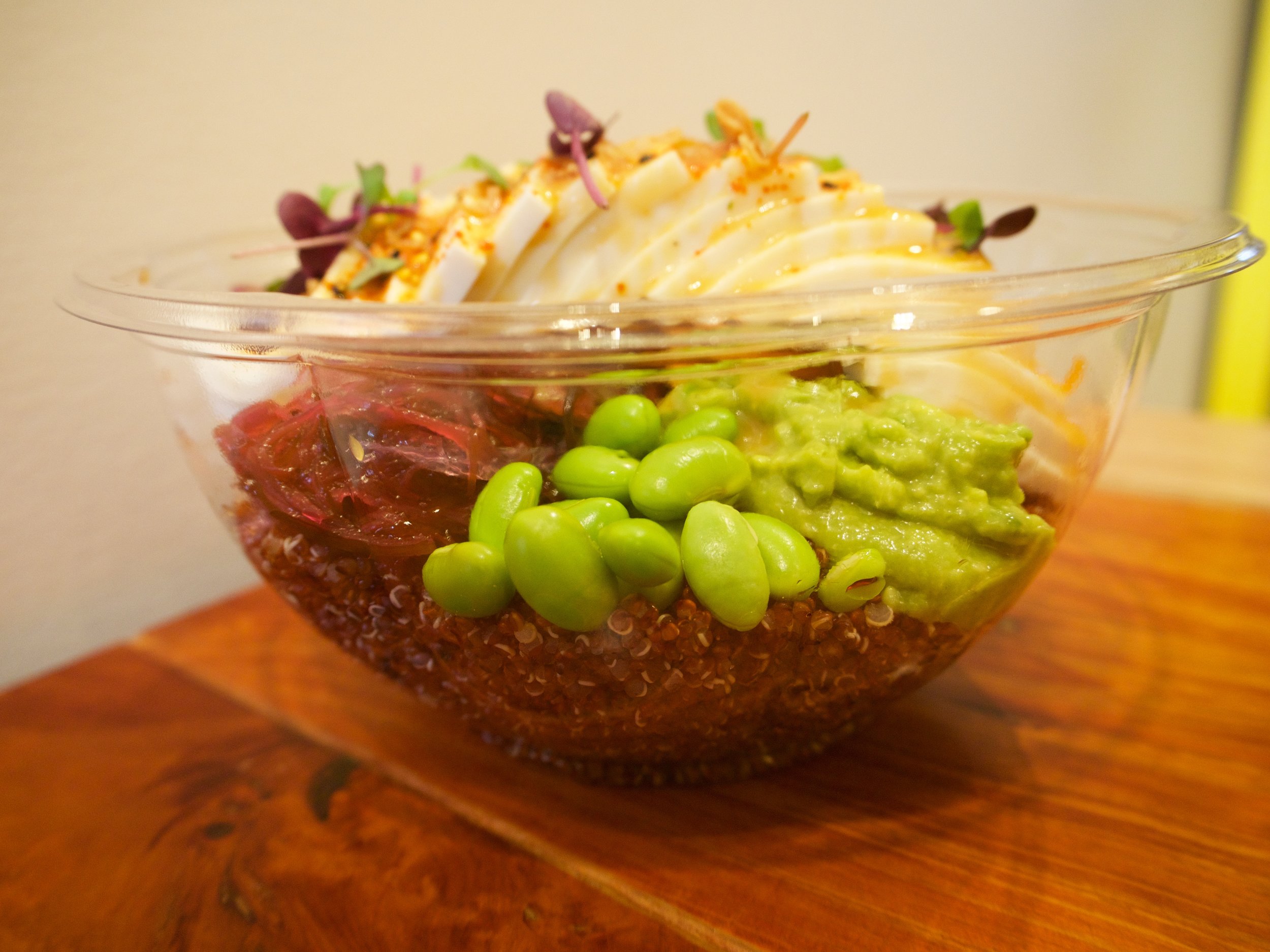 Details! You can order the poke bowl with either a white rice, brown rice, quinoa or salad base. 