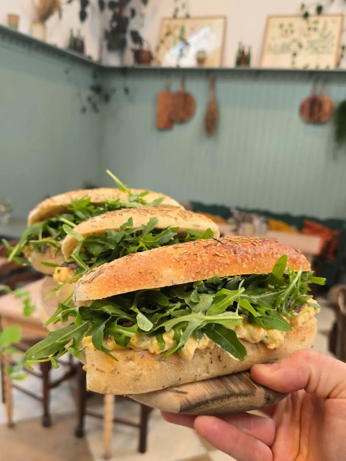 Stocking up the Deli Counter with freshly made supplies
.
.
Coronation chickpea, red onion and rocket focaccias, to eat in or take away to picnic in the May sun