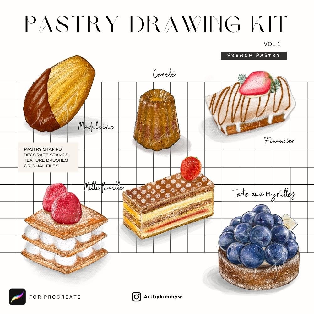 French Mille Feuille Pastry Watercolor Clip Art 4 High Quality -  in  2023