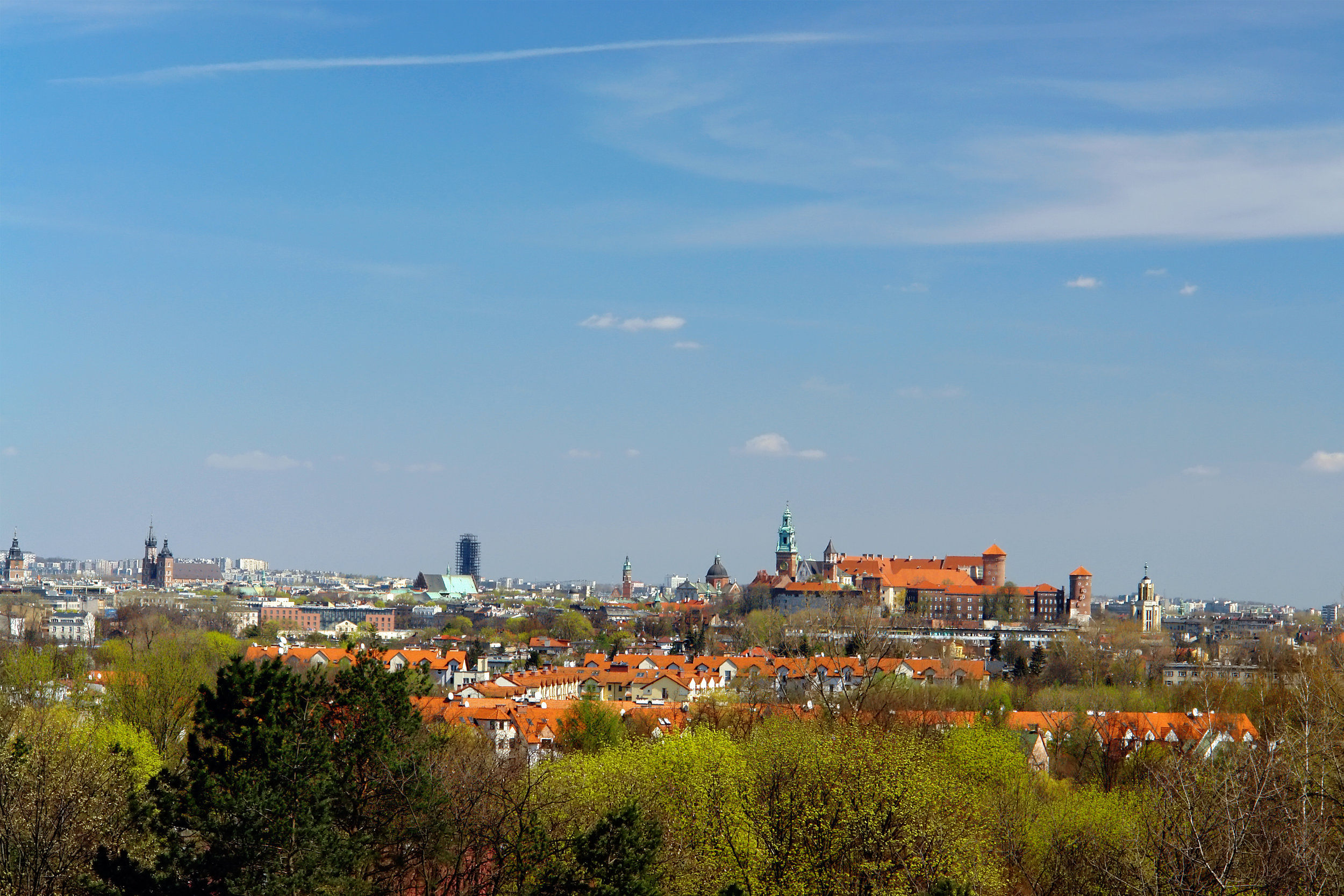 Panorama of Royal Castle Wawel and St. Mary Church in Krakow, Poland.jpg