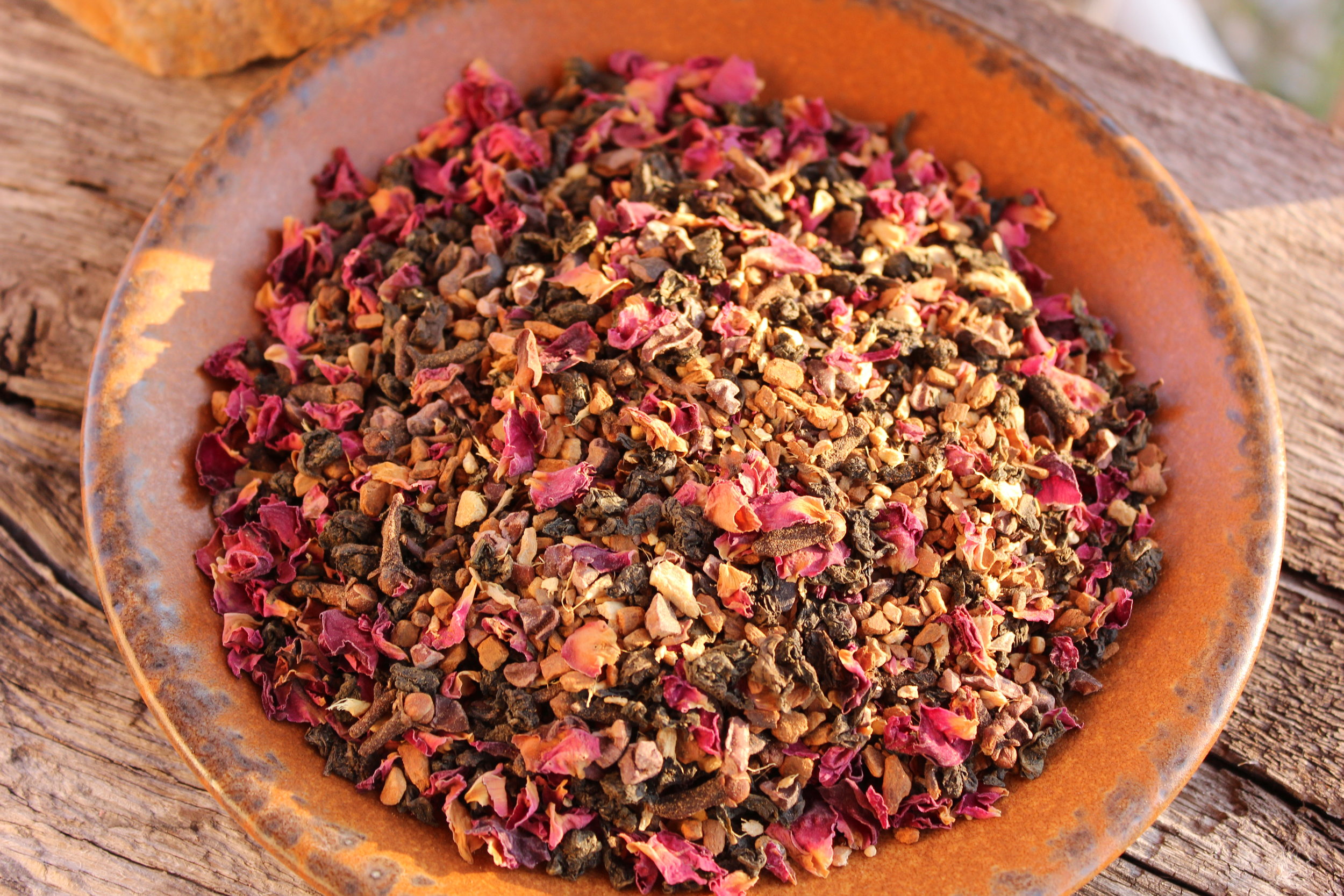 In celebration of Fall---Here is my Rosy Chocolate Chai. I love sitting by a warm fire, sipping this warming, spicy, herbal tea. Life. Is. Good.