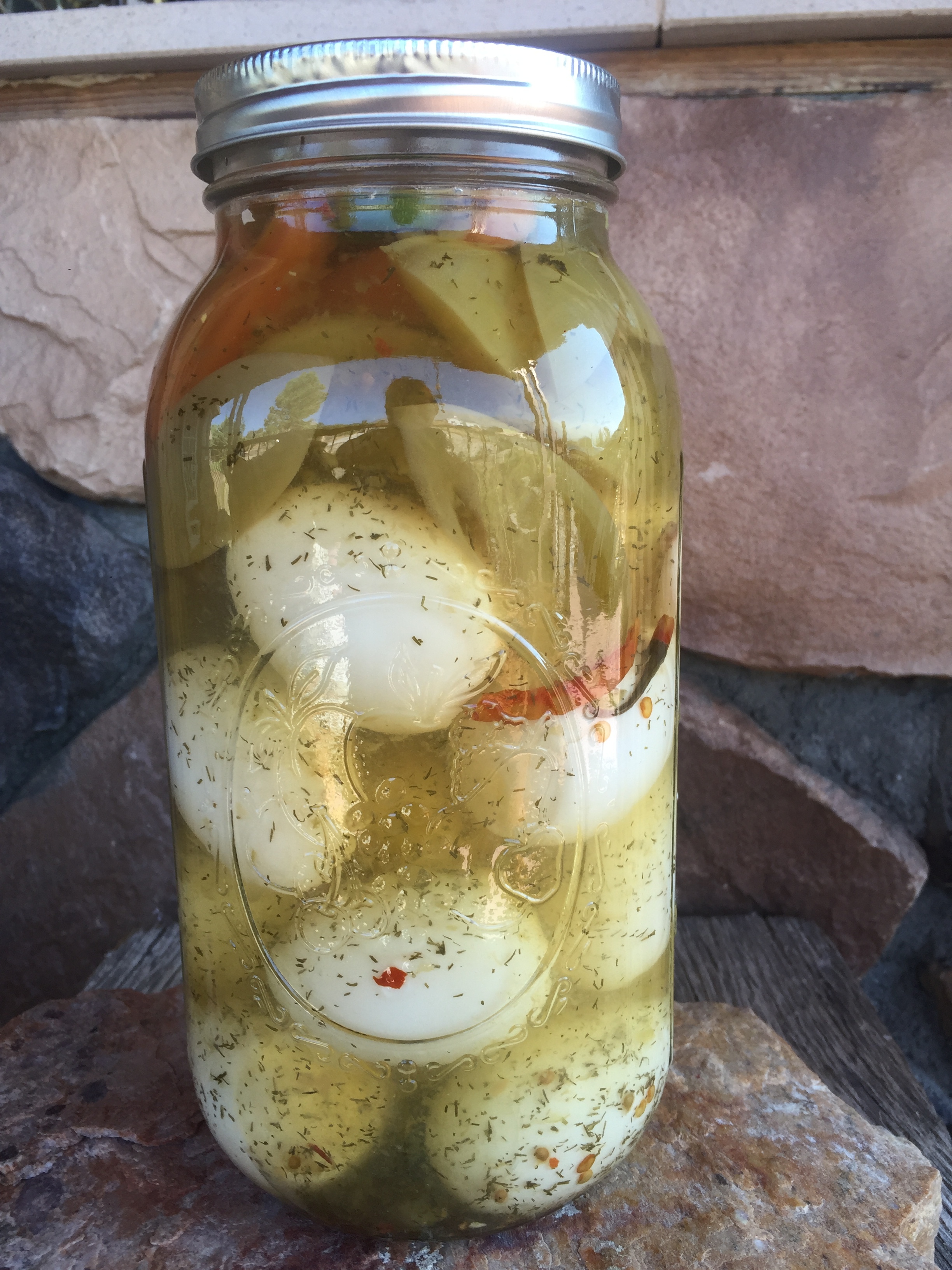 One caveat about the lid: Metal lids will corrode due to the vinegar. I have this lid on for looks right now, but will replace with a plastic lid meant for Mason jars . I just have to buy some more!