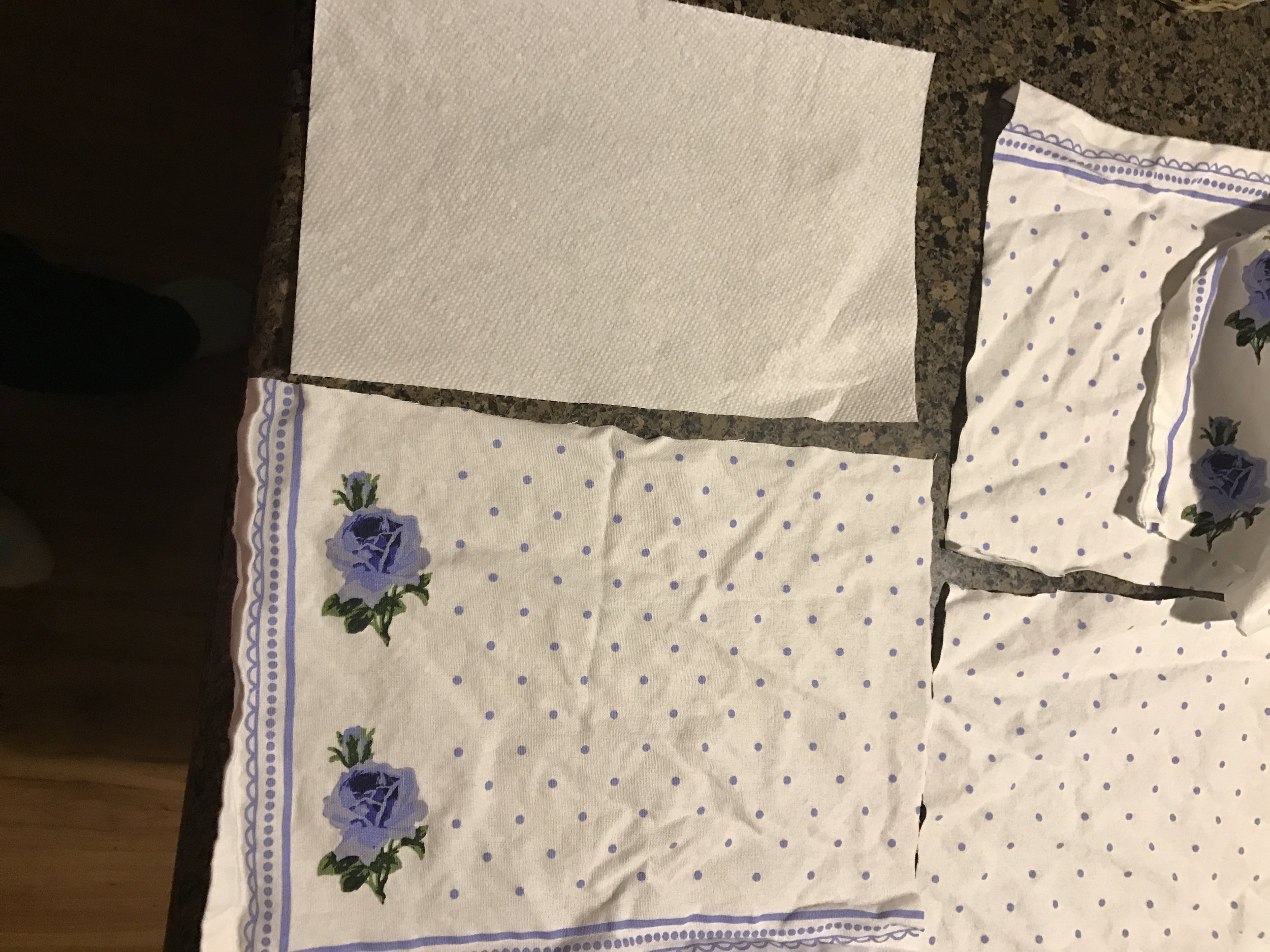 This is how they compare size-wise to one of those little paper towels---You know--the kind that allows you to just pull off a little paper towel, instead of the regular size.