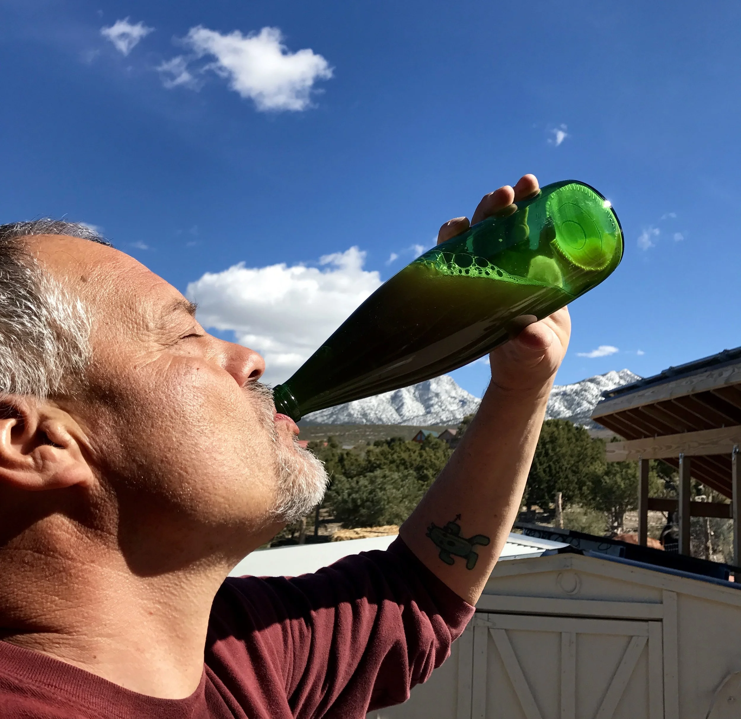 My husband, Joe, enjoying the first taste. He says it's better than any beer he's ever tasted...he might just be buttering me up though. But...I don't think so...He describes this herbal ale as flavorful and dry, with a little sweet-tartness, slight…