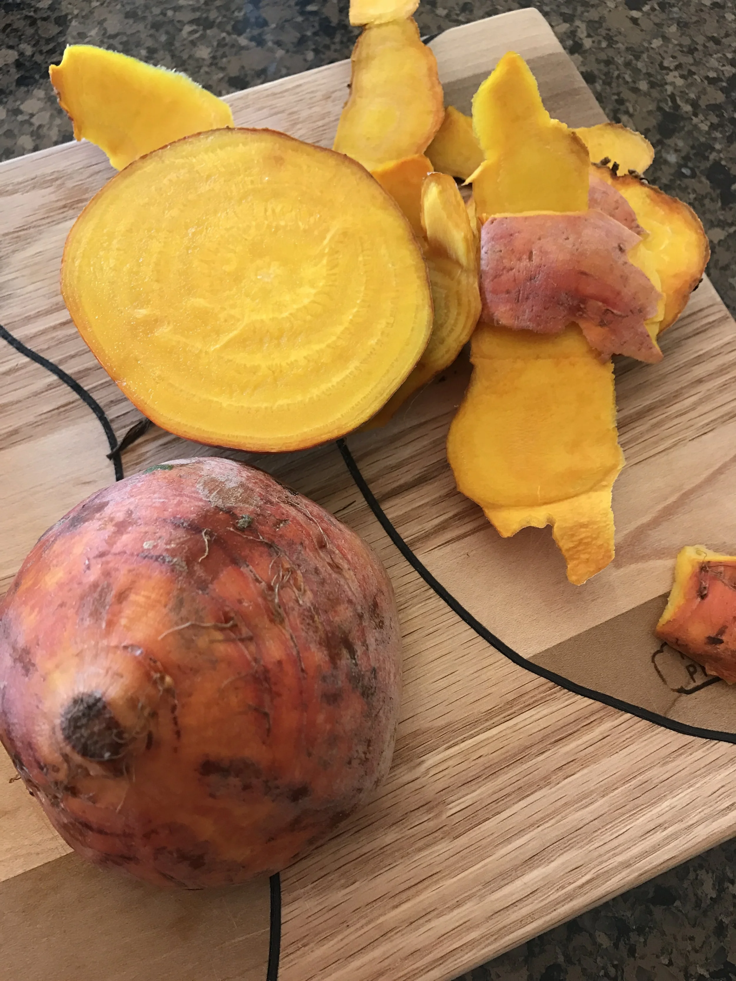 When I grow my own beets, I just scrub the skins really well. But when I purchase them from the market (organic) I still go ahead and peel them. Look at that amazing color! You can just tell it's great for your body!