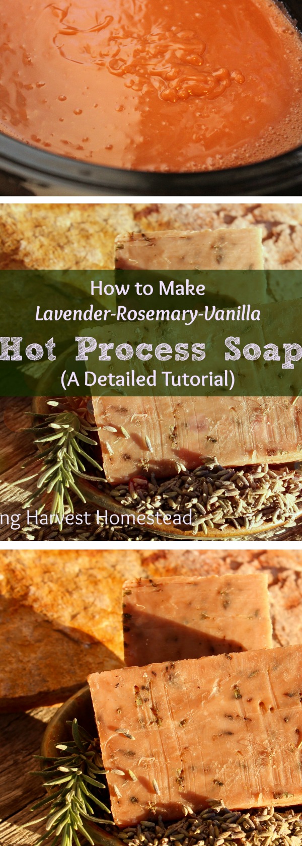 There's nothing like handmade natural soap, right? Have you ever wanted to make your own, but been a little afraid of the lye? Well, fear no more! Here is a SUPER detailed picture tutorial for Lavender-Rosemary-Vanilla Hot Process Soap. The great thing about making Hot Process Soap is that it's ready right away! This soap is infused with pink clay and textured with lavender flowers. It's scented naturally with essential oils! You'll LOVE it!
