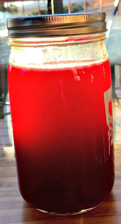 Yum! A delicious quart of berry soda. If you want it sweeter or fizzier, increase the amount of honey you use!