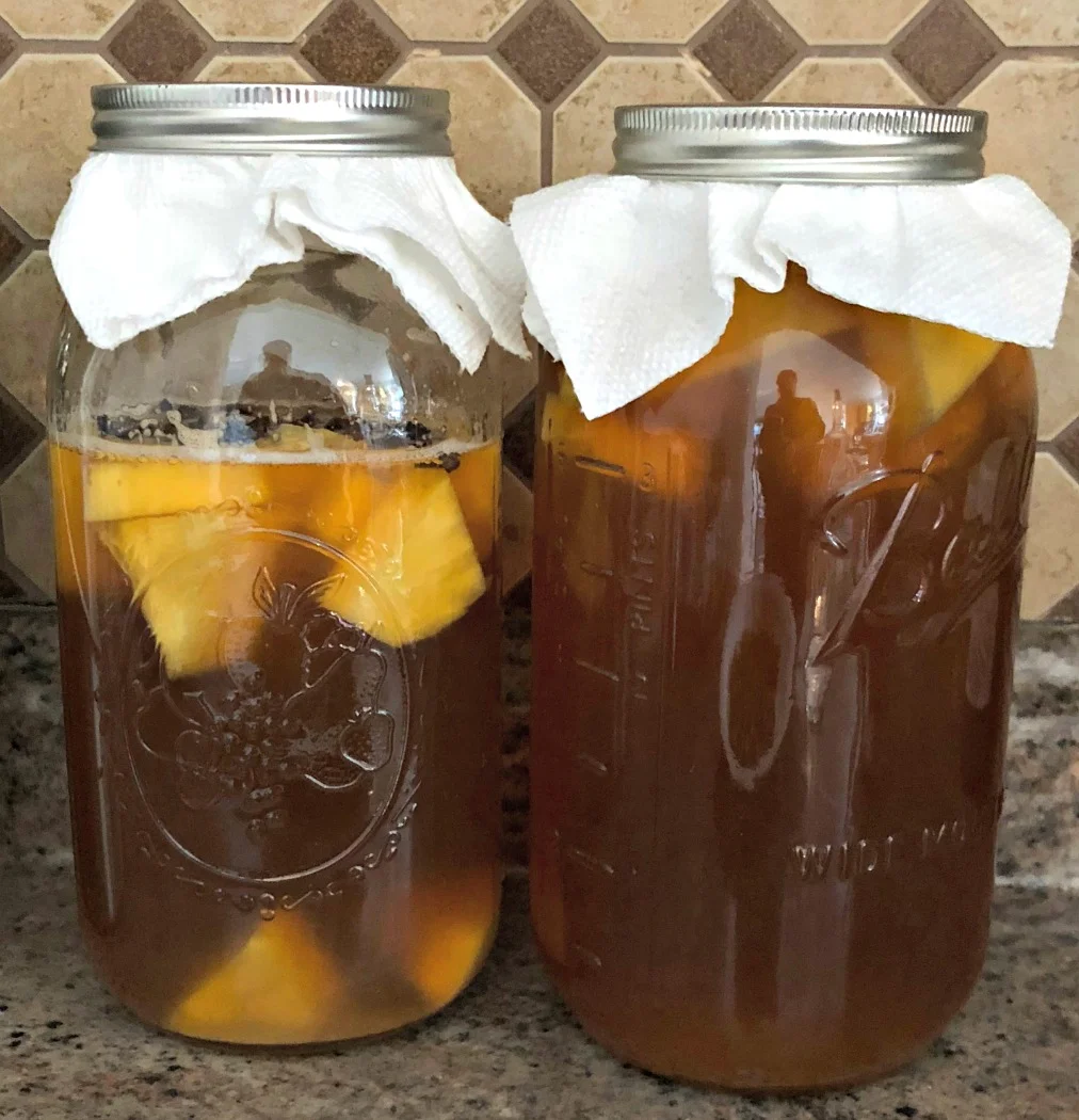 I just put the fruit and spices in the kombucha tea. Now it's on the second ferment. This stage just takes 2-3 days.
