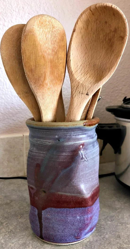 Here are my soap spoons. They should always be wooden or plastic (heat resistant). You can find out more in my eBook: How to Make Hot Process Soap with over 22 recipe variations using herbs and essential oils.