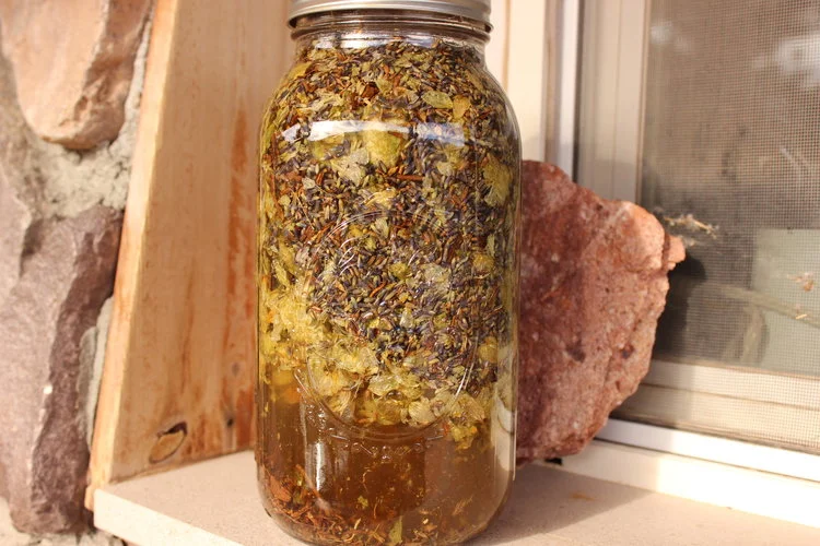 Here it is! Ready to process for 4 to 6 weeks. My herbal sleep tincture--one of the best remedies I've made.