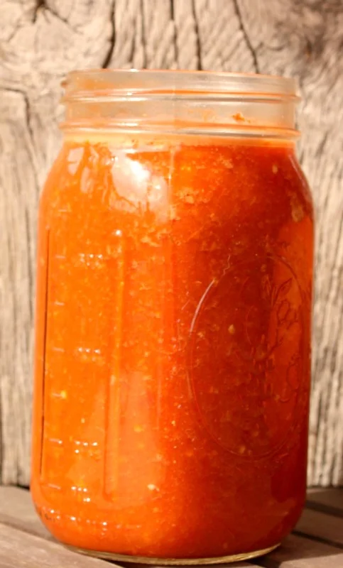 Here is the fully blended fermented hot sauce. It’s ready to go in the fridge. I just poured it into pretty glass jars to sit on the counter as we used it!