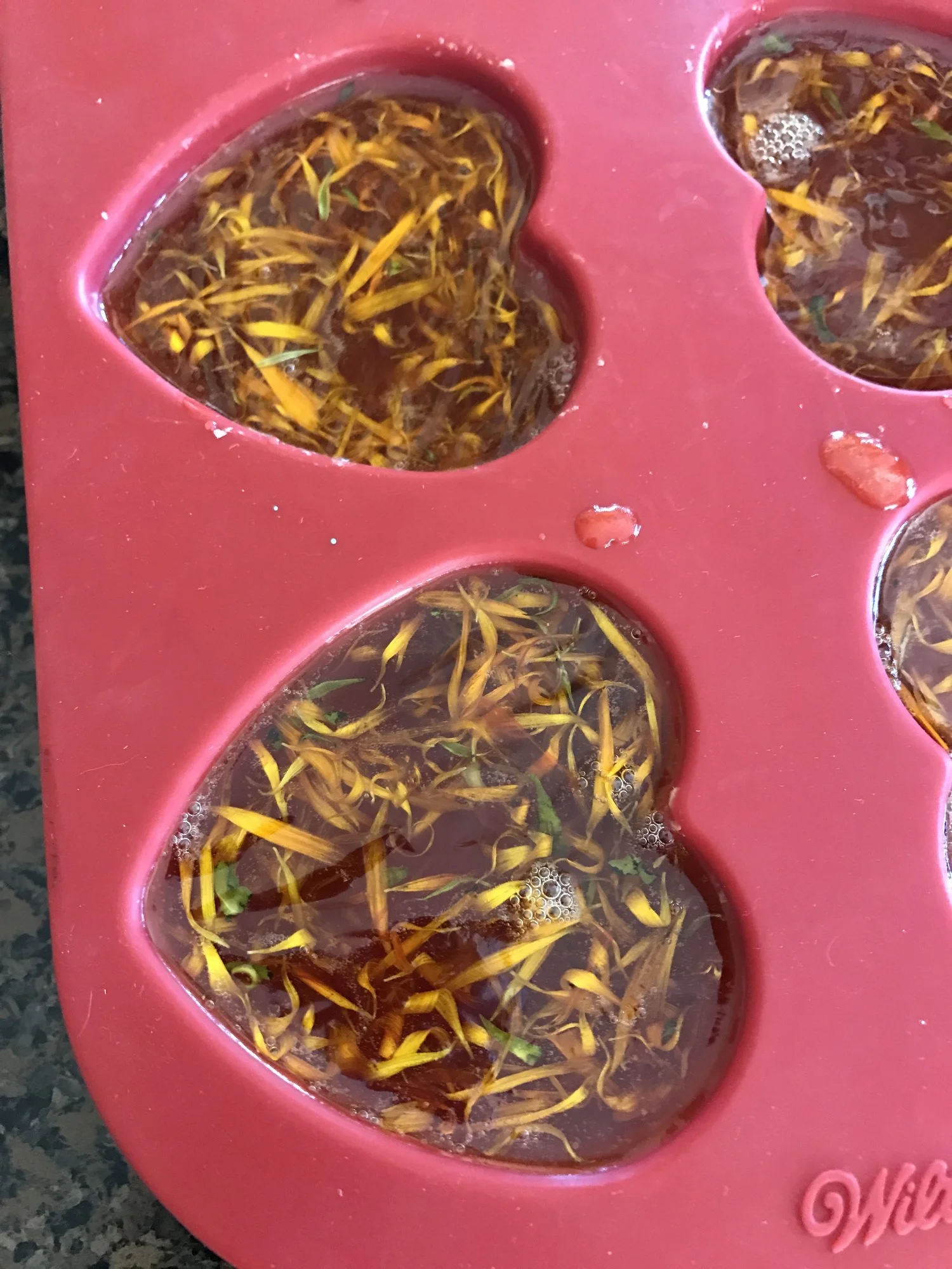 Honey melt & pour with calendula petals—-This is such a pretty soap!