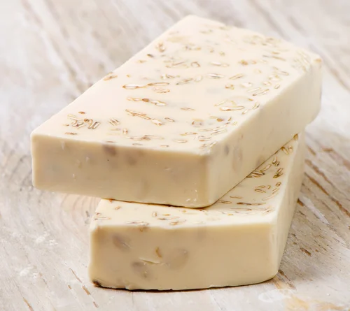You can use a solid base (or not) like goat milk, triple butter, or shea butter, then add some texture like this oatmeal!