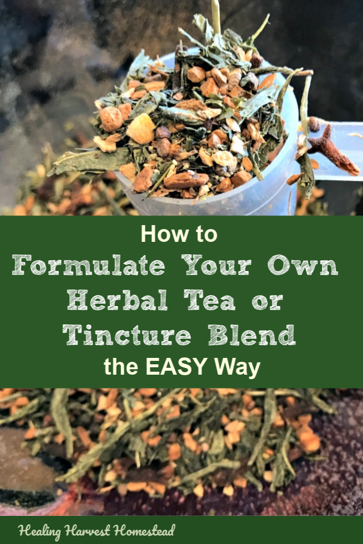 One of the questions I get asked as an herbalist is how to formulate your own tea blends for your health! Here is an easy three-point triangle diagram system so you can easily create your own herbal blends for teas, tinctures, or any herbal preparation. You can and should make your own home remedies, and it’s easier than you think! #herb #herbal #tea #blend #formula #formulate #howtomake #homeremedy #herbalist #healingharvesthomestead