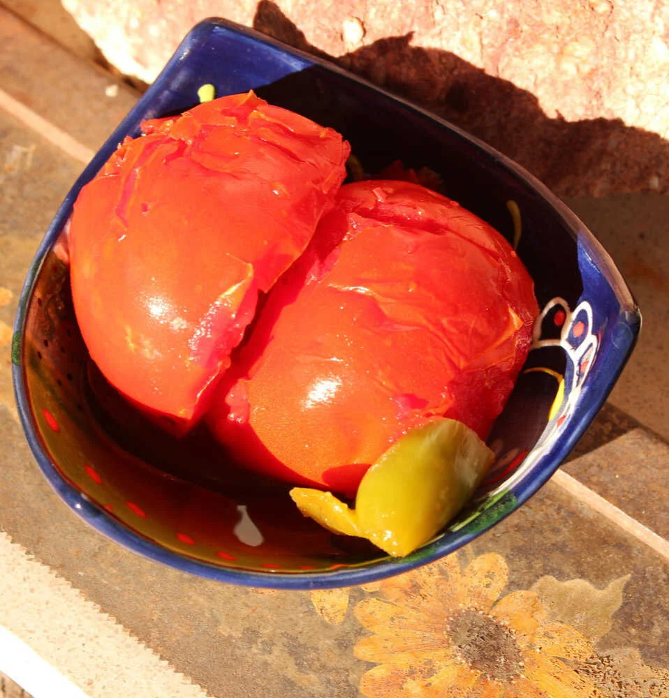 YUM! Here are some of these fermented tomatoes----fresh from the ferment. I have to say, it was REALLY hard to stop eating them!