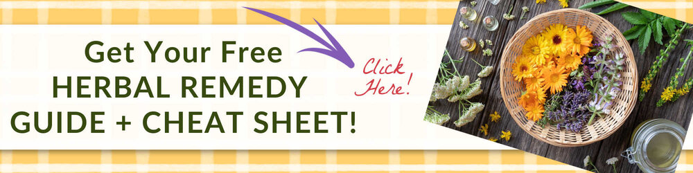 This beautiful 12 page herbal remedy guide covers 10 commonly found herbs (even some in the grocery store), and is perfect for your kitchen or home apothecary. Click here to get yours delivered to your inbox now!
