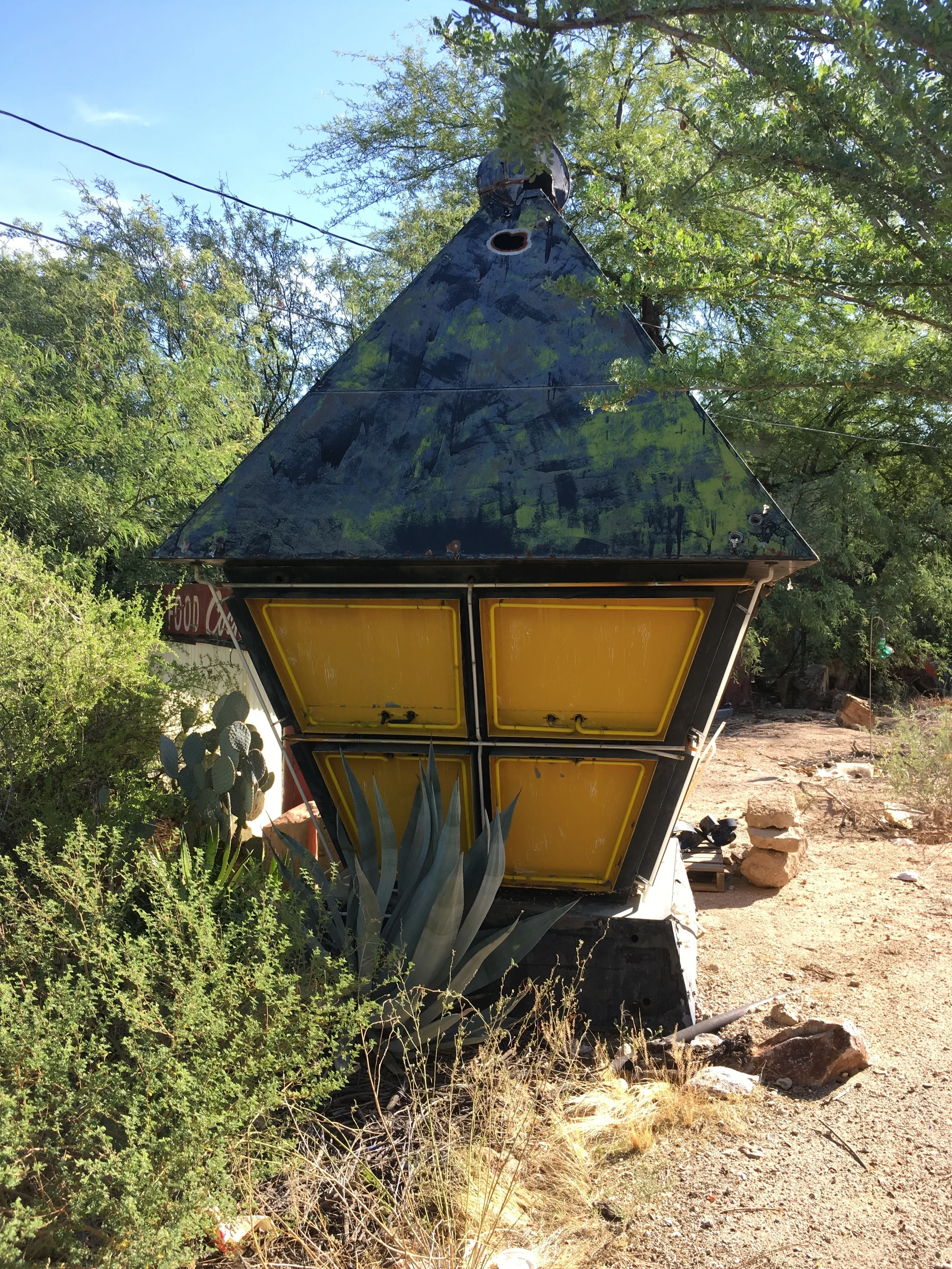 The sign from the long-closed Ye Olde Lantern restaurant on Oracle Road is part of a backyard in Dunbar Spring.