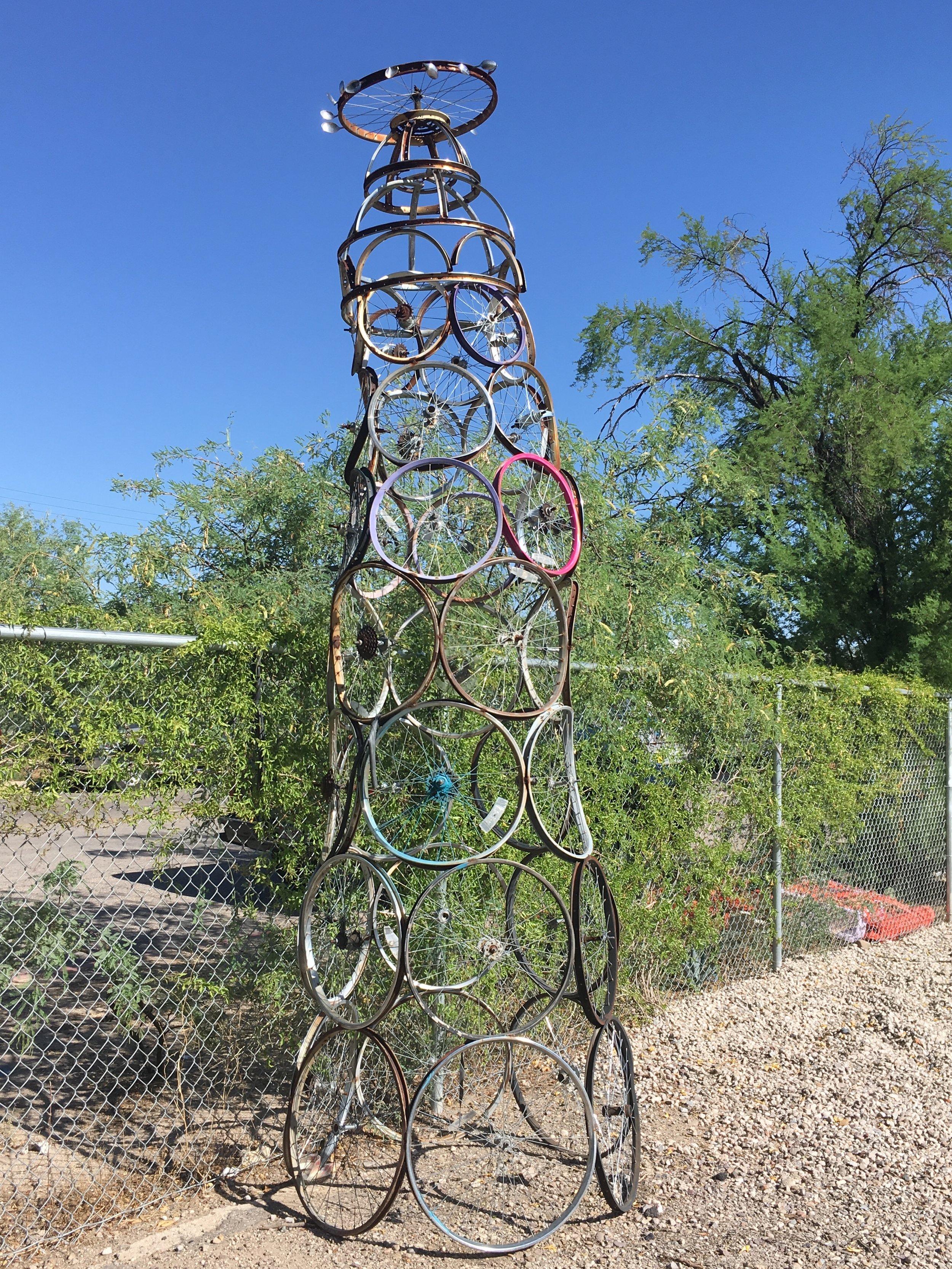 The folks at BICAS -- Bicycle Inter-Community Art and Salvage -- are masters of recycling. Their work is all over central Tucson. The first installment in my recycling series was about the pipe fence and the palm-tree planter.
