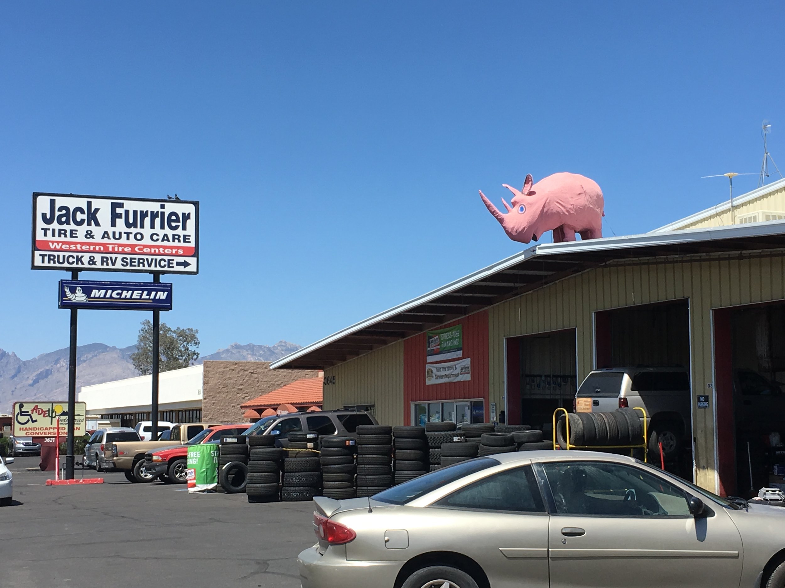 Could Tuffy the rhino be the reason Tucsonans spend vast amounts fixing their vehicles at Jack Furrier? In city full of chain car shops, Tuffy screams local, local, local. Tuffy is a papier-mache wonder. Not to mention a true Tucsonan. My former colleague Veronica Cruz told the definitive history of Tuffy.