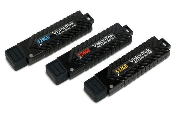 Next on the list is VisionTek's pocket SSD USB 3.0 drive. With reading speeds of up to 450 MB/s and 150MB/s write speeds, that's 20 times any USB 2.0! Backward compatible from 3.0 to 2.0, and works with Windows XP and higher, Mac OS X 10.4 and higher, Linux. This is the best alternative for fast working and a great price!
