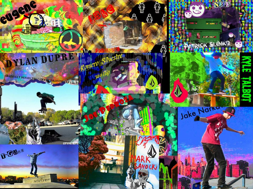 A collage of all of the skateboard ad type of things I did way back in 7th grade before I even knew what photoshop was. I'd take an image that one of these guys would send me and just pop it in Microsoft paint or Photofiltre and edit away. This is where it all started.