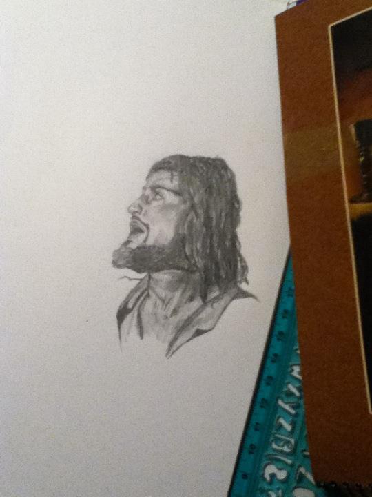 An unfinished sketch from 2010-2011. Probably out of a religious calendar or something. They have the illest and most detailed artwork.