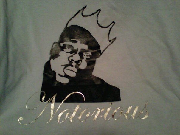 The first tee shirt I ever made was a die-cut stenciled version of The Notorious B.I.G. with cut vinyl and heat pressed to an all white Gildan tee. (We all have to start somewhere.)