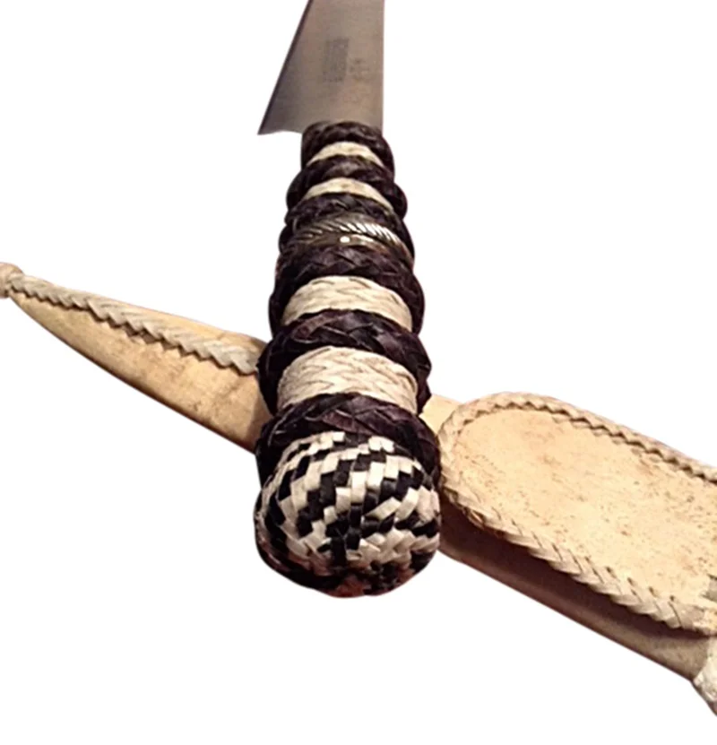Hand Braided Rawhide Tientos Handle Fixed Blade Gaucho Knife PL