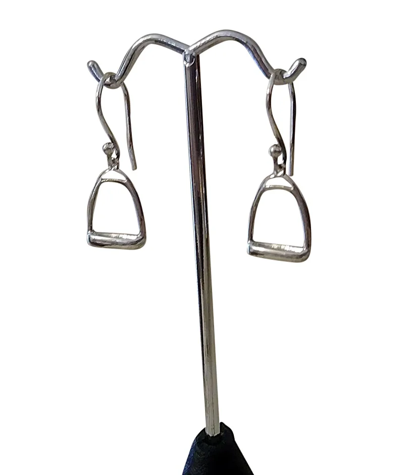 Solid Sterling silver 3D Iron Riding Stirrup Earrings / Lever Back