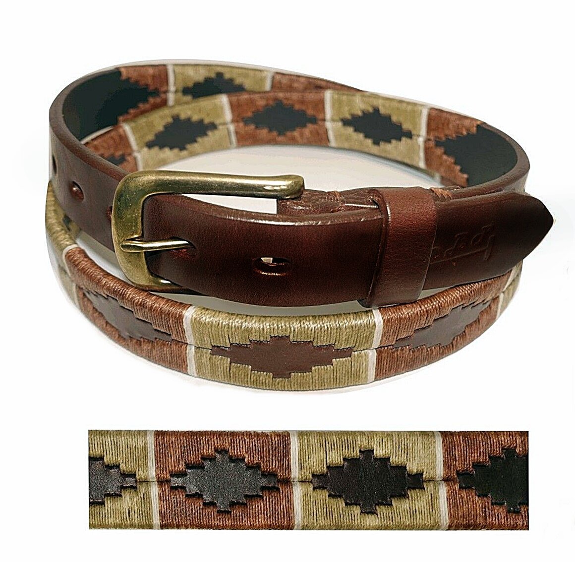 "Argentina" Polo Belt Brown 100% Argentine Embroidered Leather 