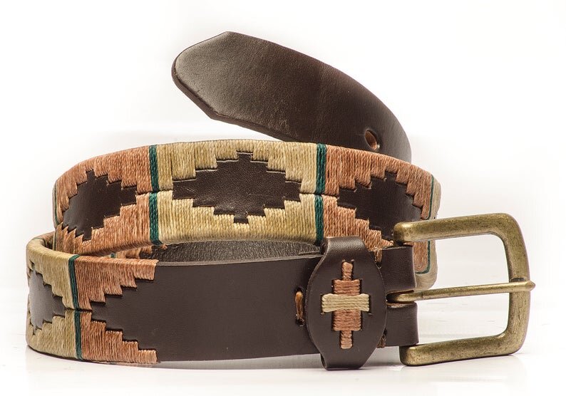 New-Argentina Embroidered Rawhide Leather Polo Belt-Stitched-Handmade 