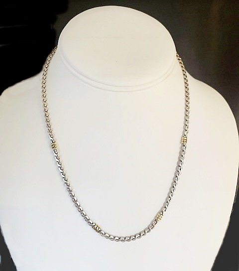 Solid Sterling Silver with 18kt Gold Accented, 3mm or 4mm Almond Link Neck Chain - unisex Necklace Sizes - DRA105 or DRA125 Models