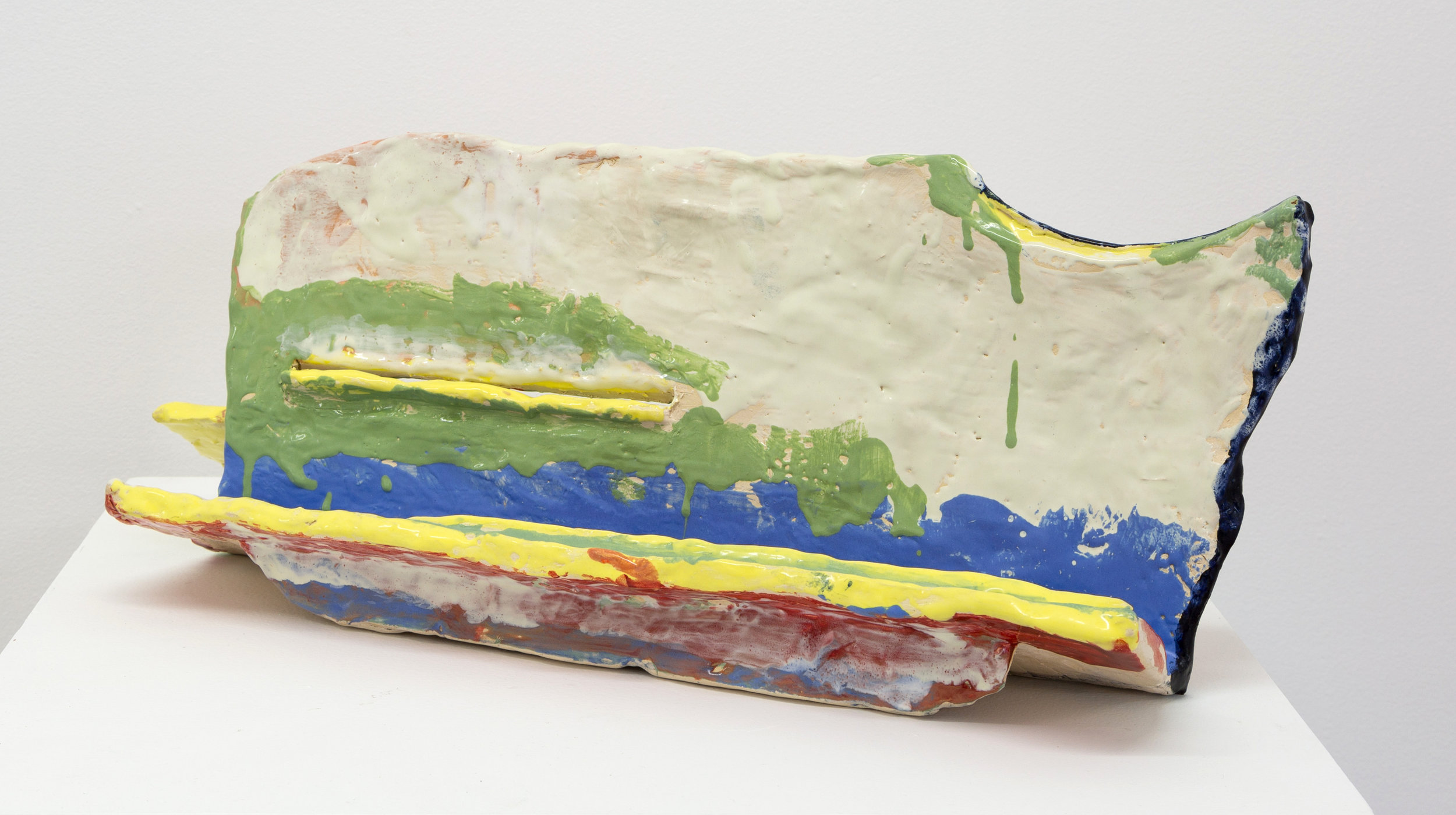 Untitled (4 yellow lines) , 2015 clay and glaze 7 x 21 x 8 in