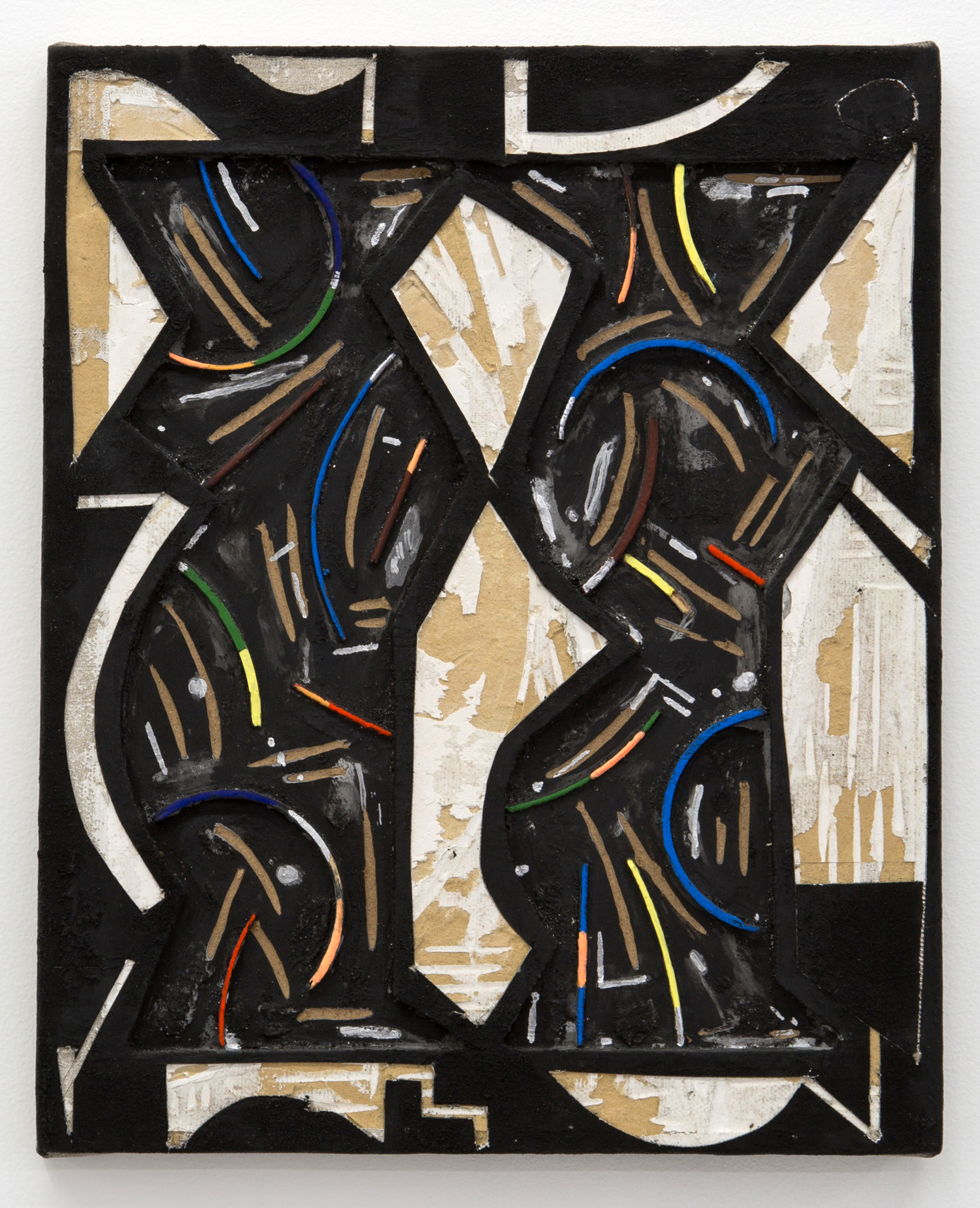 Chasm , 2016 distemper, sand, flashe, acrylic enamel, wood on masonite and linen wrapped panel 16 x 13 in