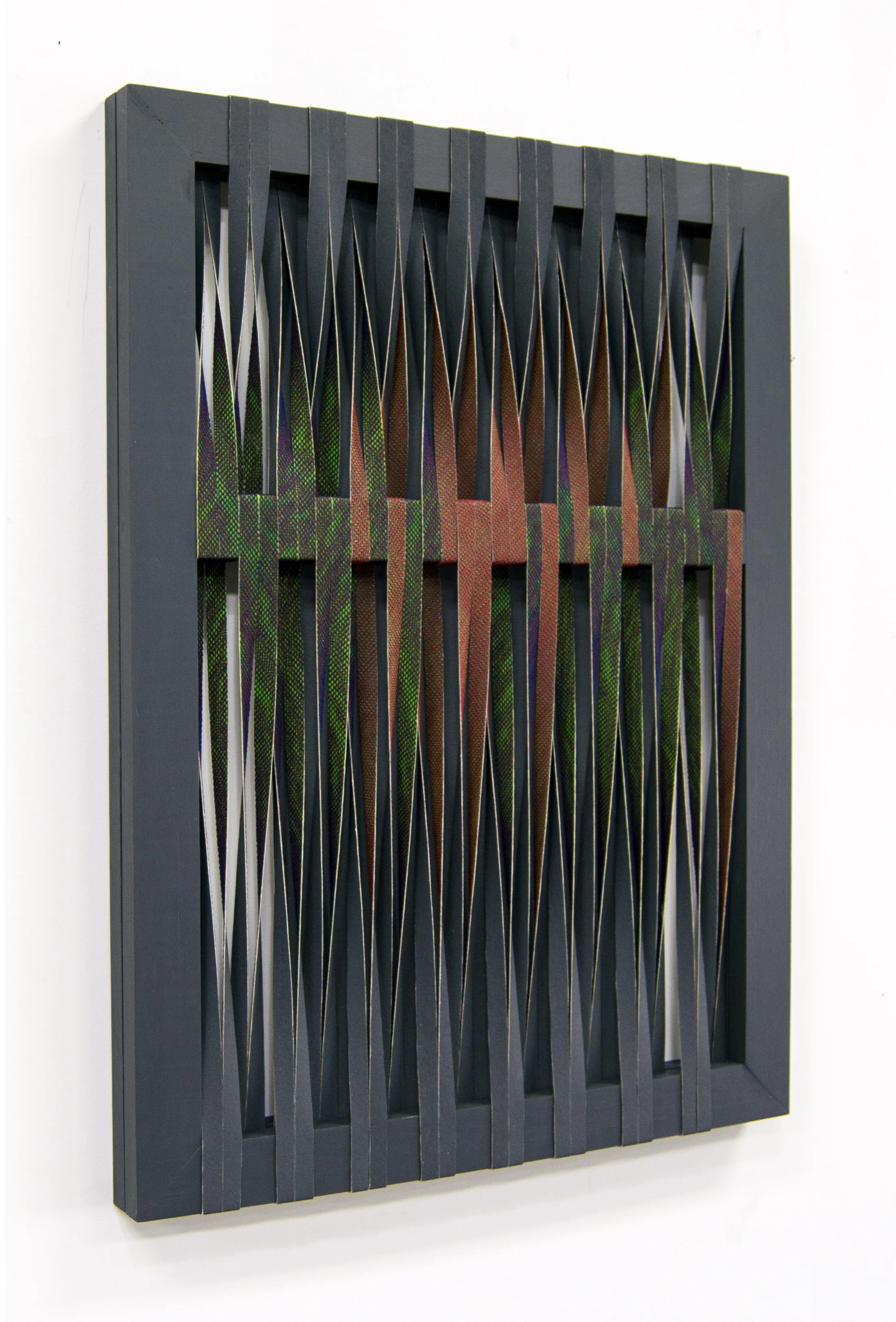 Chromadiorama (Spliced Orange) , 017 hand-dyed scrim and acrylic on cut canvas, stretched over painted wooden frame 27 x 20 x 1-1/2 in