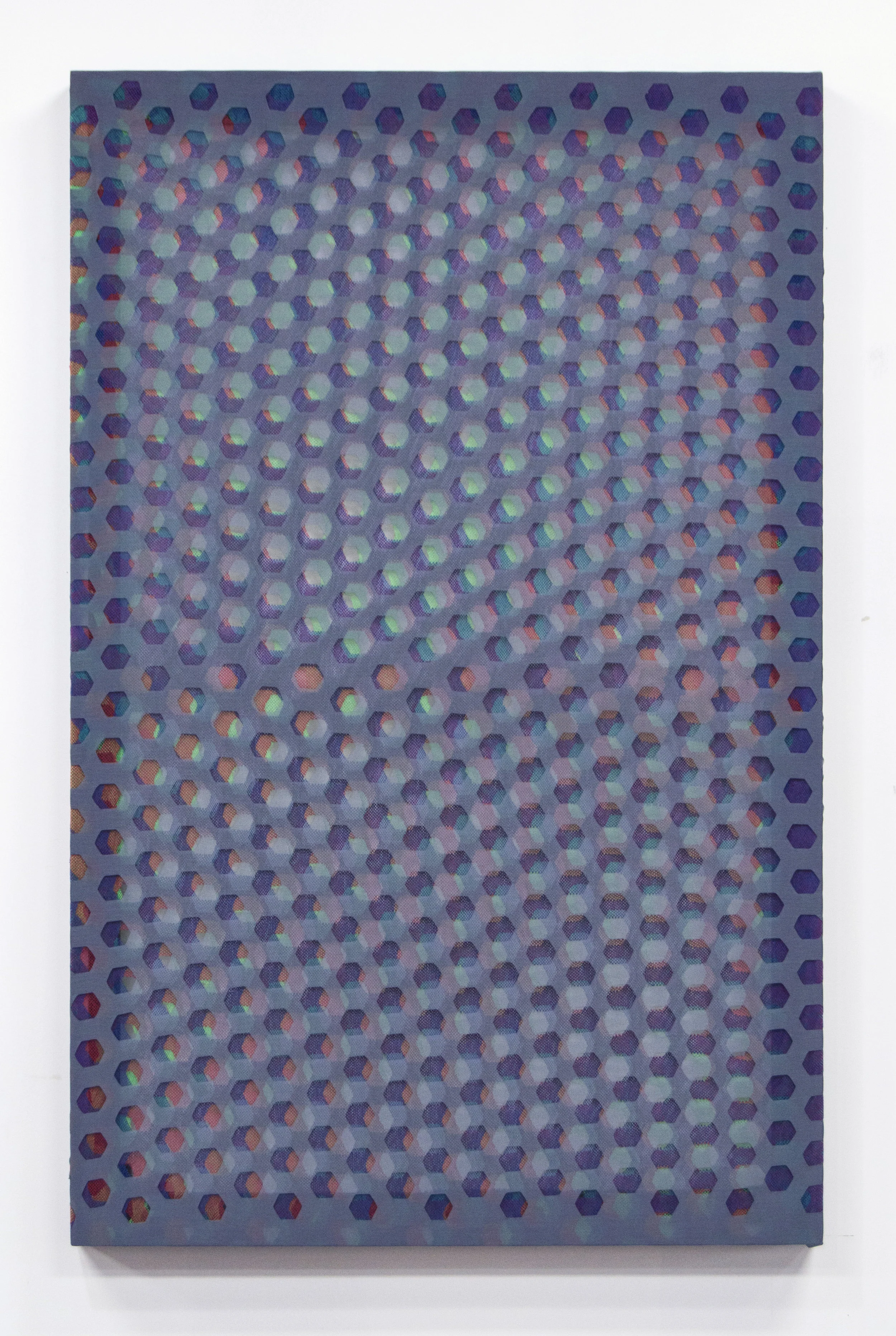 The Rainbow is a Stereoscopic Picture, 2016hand-dyed and laser-cut scrimand chiffon over wooden frame50 x 32 x 2-1/2 in