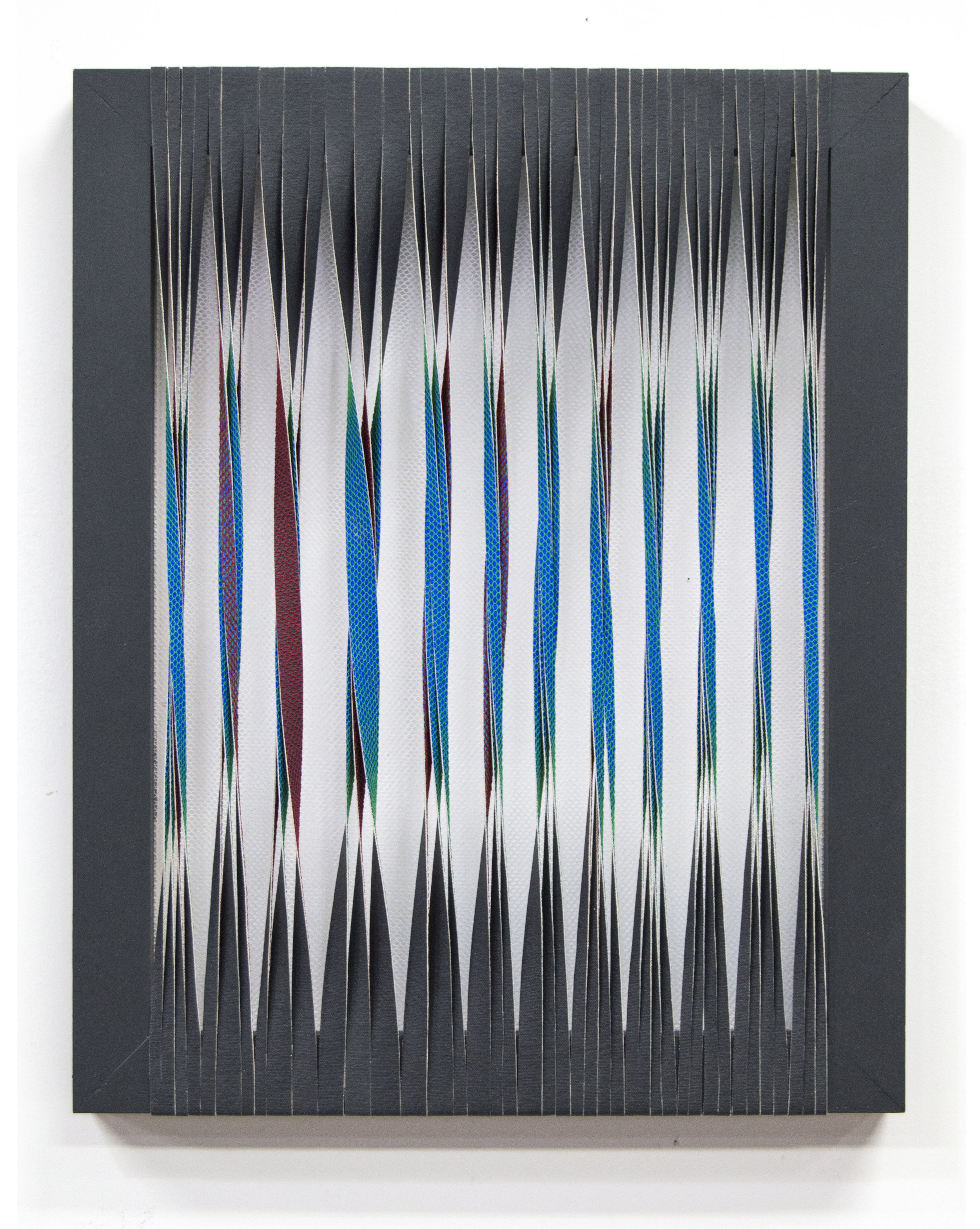 Chromadiorama (Receptive Field) , 2017 hand-dyed scrim and acrylic on cut canvas, stretched over painted wooden frame 20 x 16 x 1-1/2 in