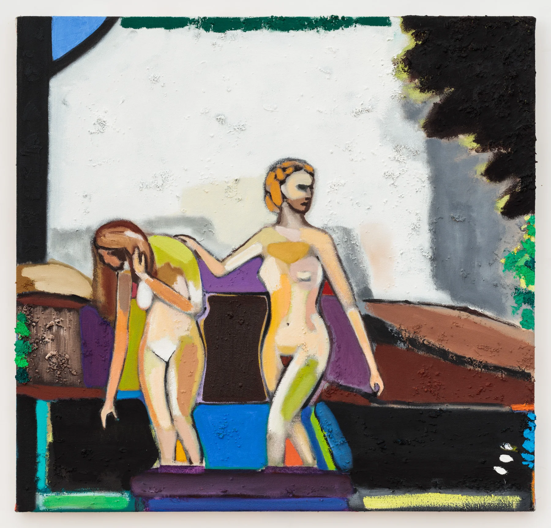 Bathers , 2017 oil, acrylic, sawdust and sand on canvas 24 x 25 in