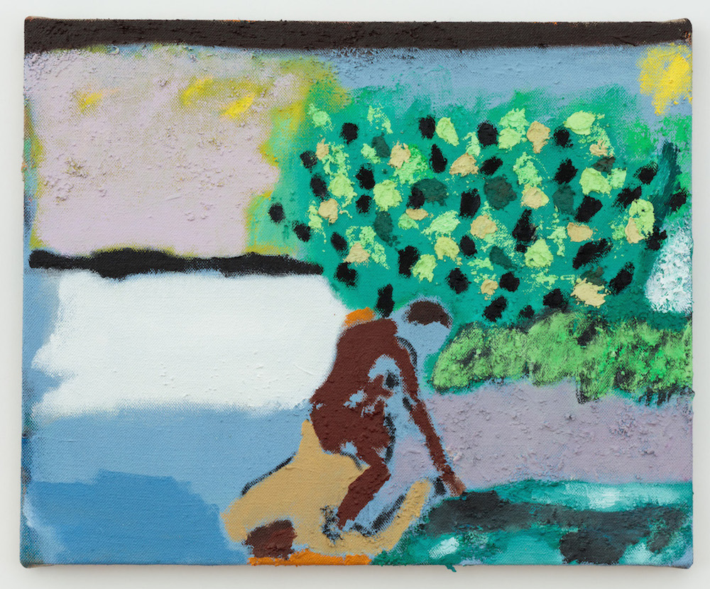 Bathers , 2016 oil, sand and sawdust on canvas 17 x 21 in