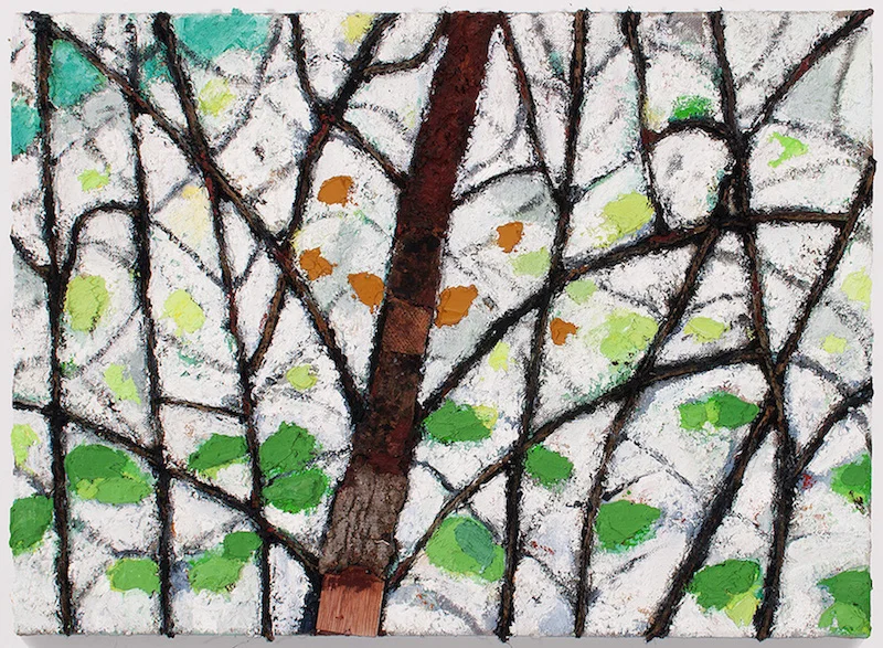 Tree , 2014 oil, sand, wood and twine on linen 13 x 18 in