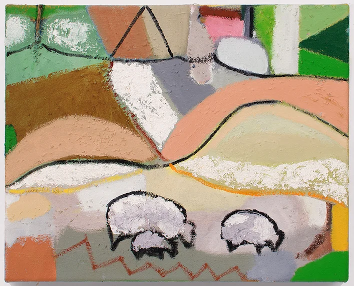 Sheep, 2014 oil, sand, sawdust and twine on canvas 14 x 17 in