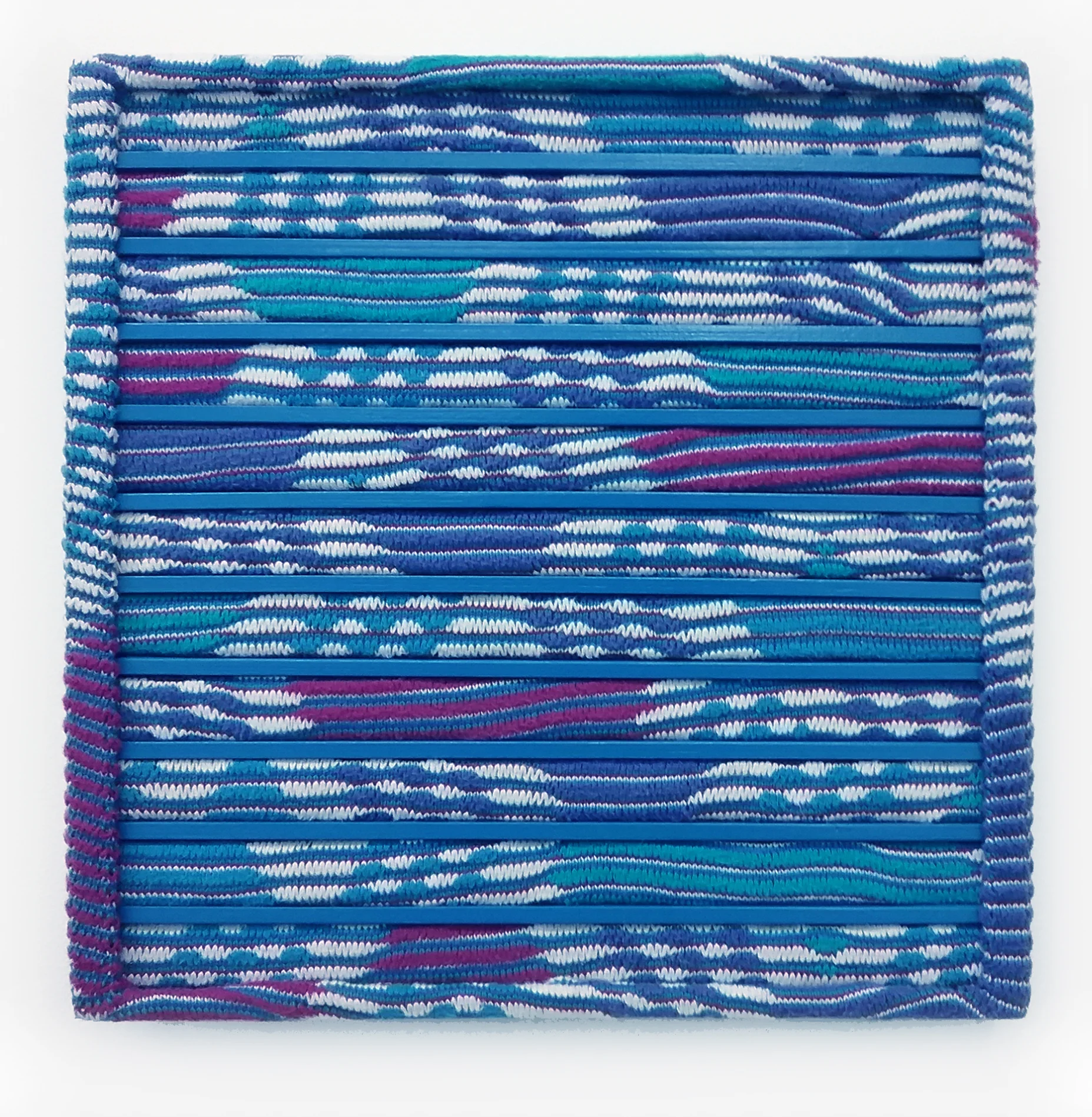 Make Ends Meet , 2016 vintage clothing, acrylic, and wood 13 x 13 in