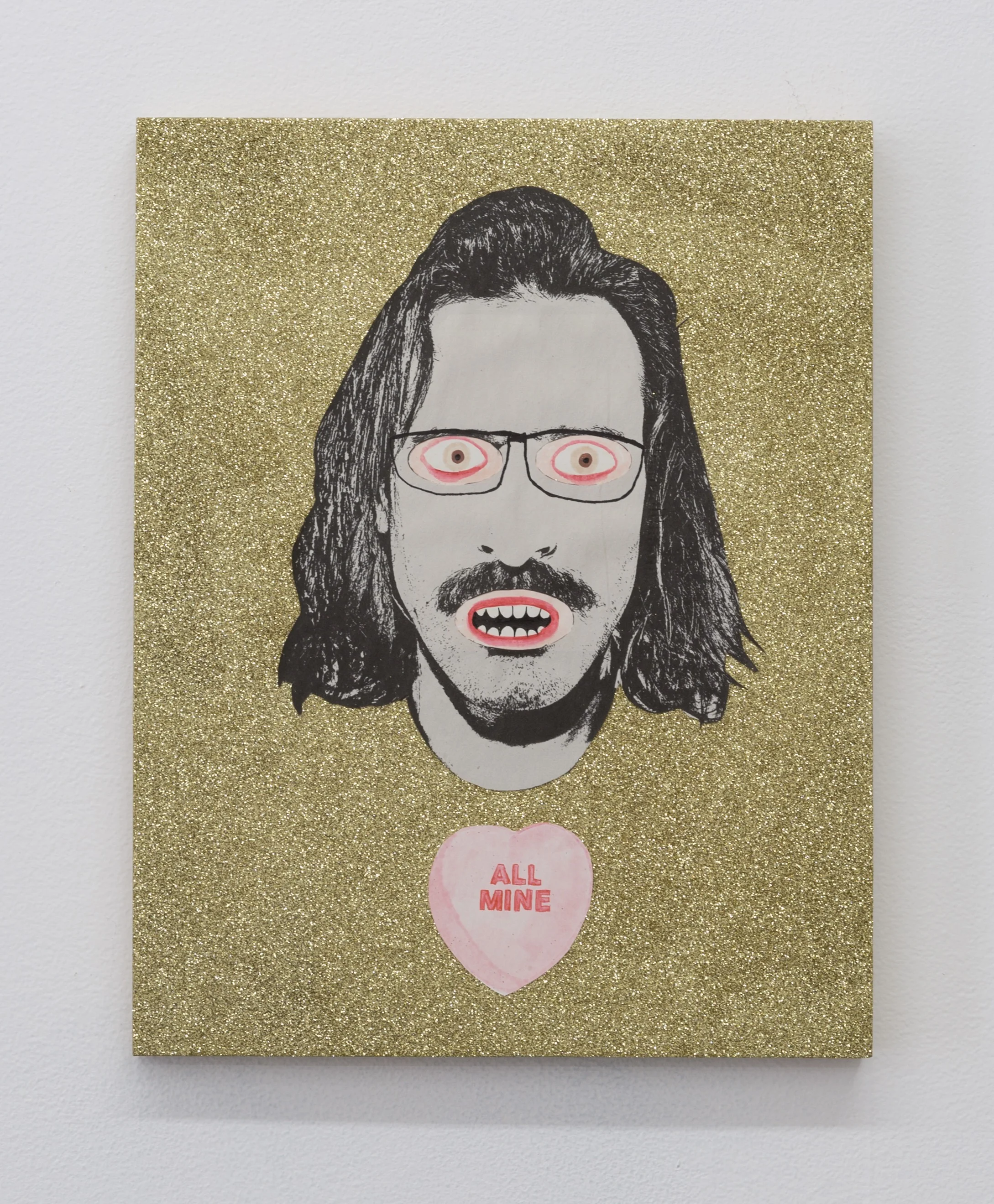 SWAK I (All Mine) , 2019 glitter, paper, and mixed media on panel 14 x 11 in