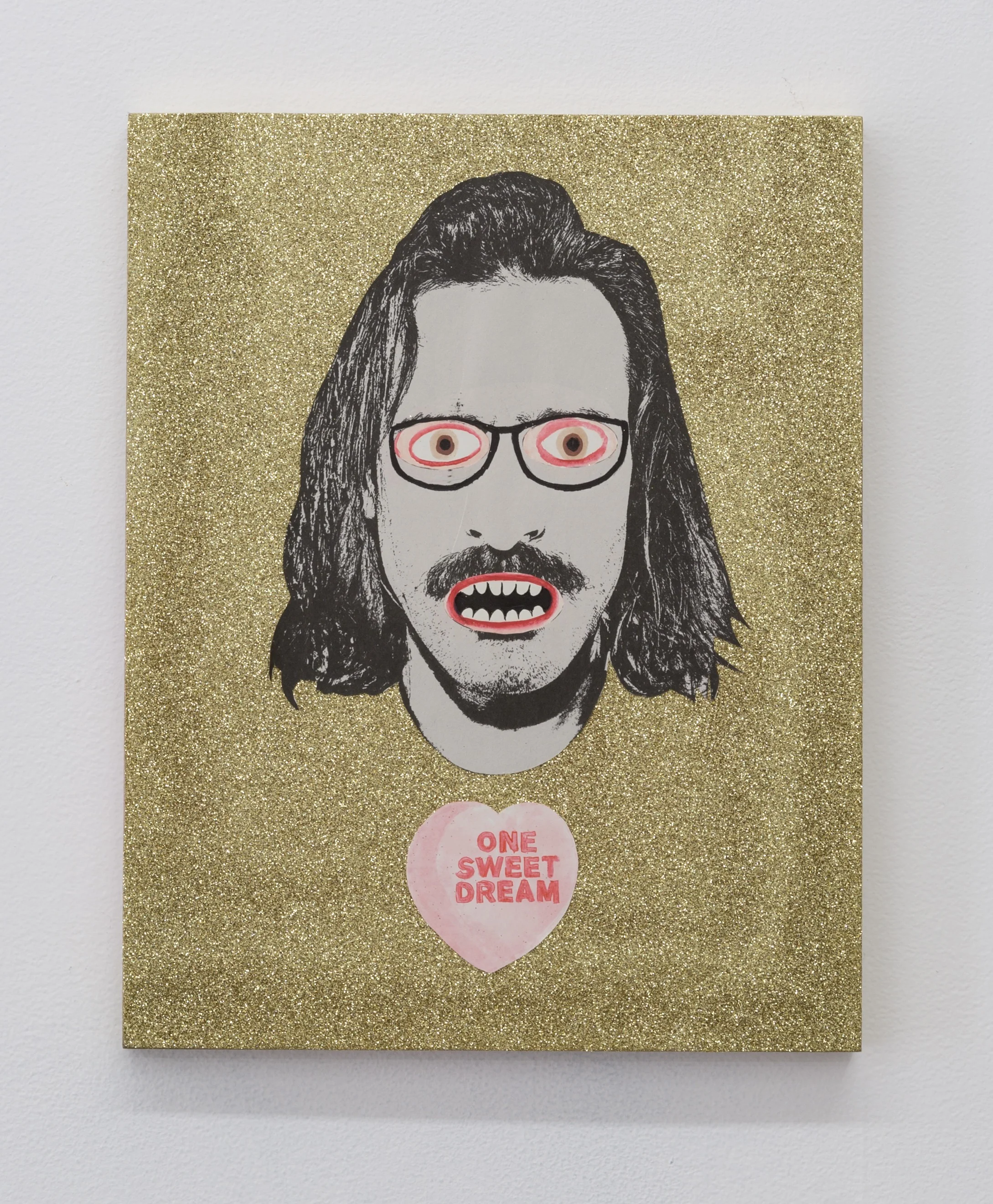 SWAK IV (One Sweet Dream) , 2019 glitter, paper, and mixed media on panel 14 x 11 in